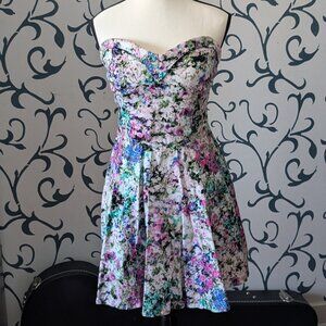 Miami Floral Watercolor Strapless Dress